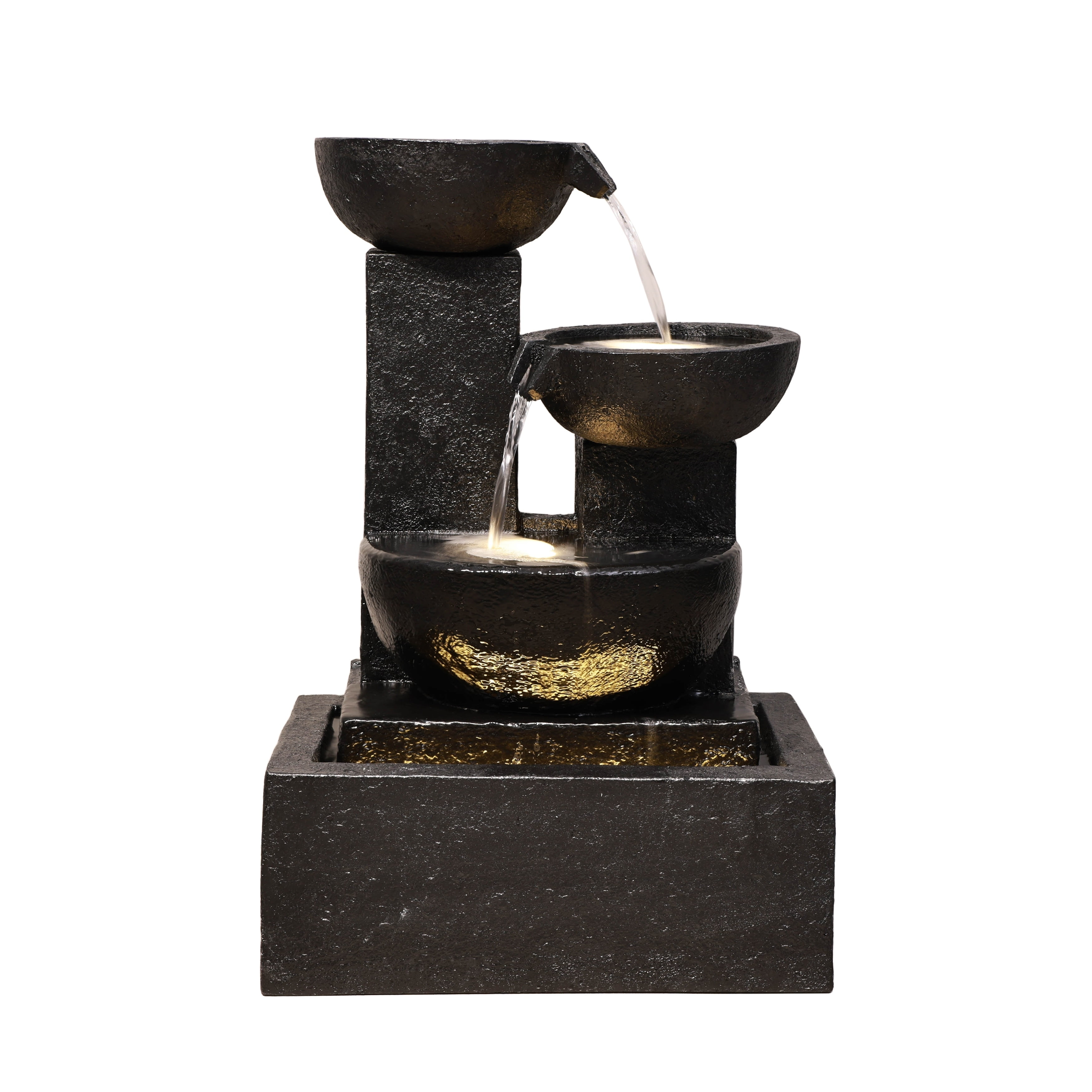 32" Black Stacking Water Fountain with Warm White LEDs