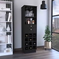 thumbnail image 1 of 32" H black bar-coffee cart, kitchen or living room cabinet storage, with 4 wheels, folding surface, 2 central drawers covered by folding doors, ideal for storing glasses, and snacks., 1 of 5
