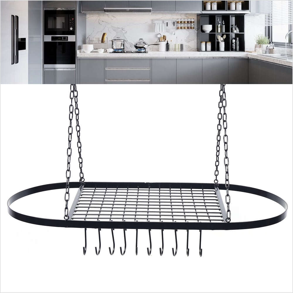 32" Hanging Pot Pan Rack Hanger Cookware Holder Ceiling Storage Shelf