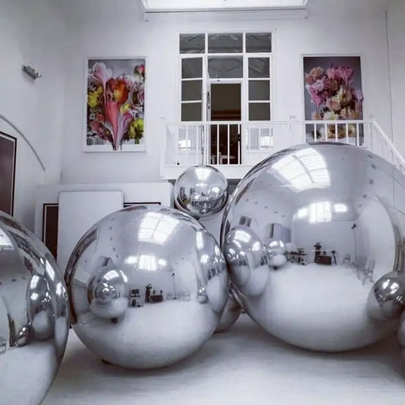 32" Hanging Silvery Inflatable Mirror Ball Giant Disco Inflatable Mirror Balloon Large Reflective Christmas Spheres For Stage Decoration