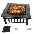 thumbnail image 1 of 32" Heavy Duty Square Patio Wood Fire Pit Table with Spark Screen Cover, Log Grate, Waterproof Cover and Fire Poker for Outdoor Backyard, Garden, Bonfire, 1 of 6