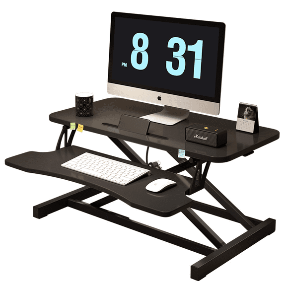 32" Height Adjustable Standing Desk Converter with Keyboard Tray – Dual Monitor & Laptop Sit to Stand Riser Workstation, Black