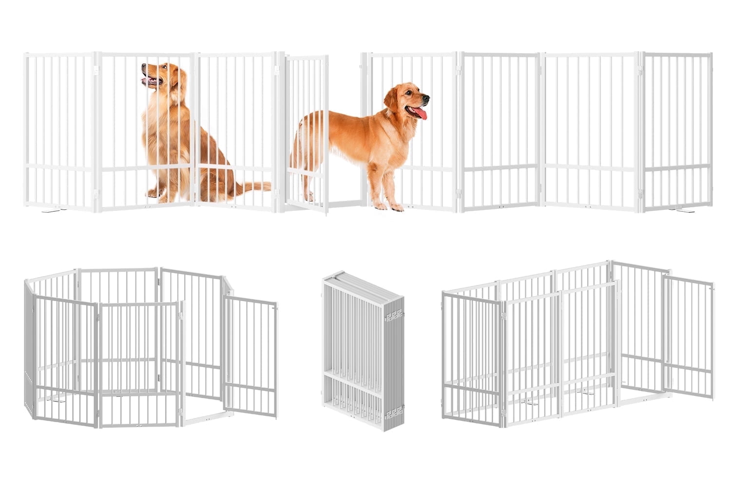 32''Height Full Matel Freestanding Dog Gate with Door, 8 Panels Extra Wide Free Standing Tall Dog Gates for Doorways,House,Stairs,Porch,Deck,Yard