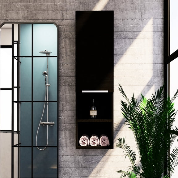 32" High, Black Cabinet with Two External and Interior Shelves, Easy Assembly - Good for Bathroom Organizing