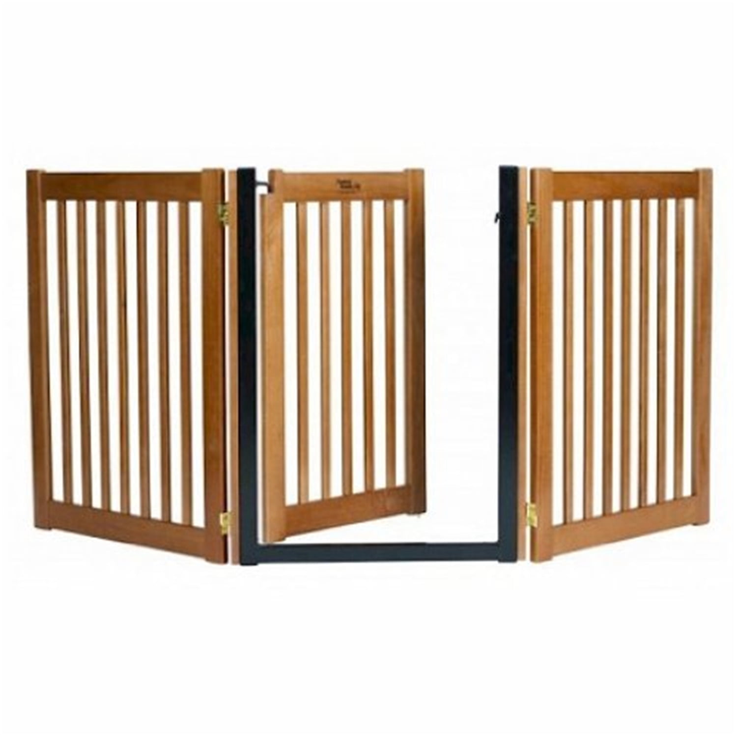 32" Highlander 3 Panel Walk Through Free Standing Wood Pet Gate Black