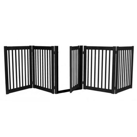 32" Highlander - 5 Panel Walk Through Free Standing Wood Pet Gate - Black