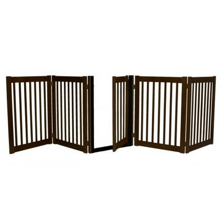 32" Highlander - 5 Panel Walk Through Free Standing Wood Pet Gate - Mahogany
