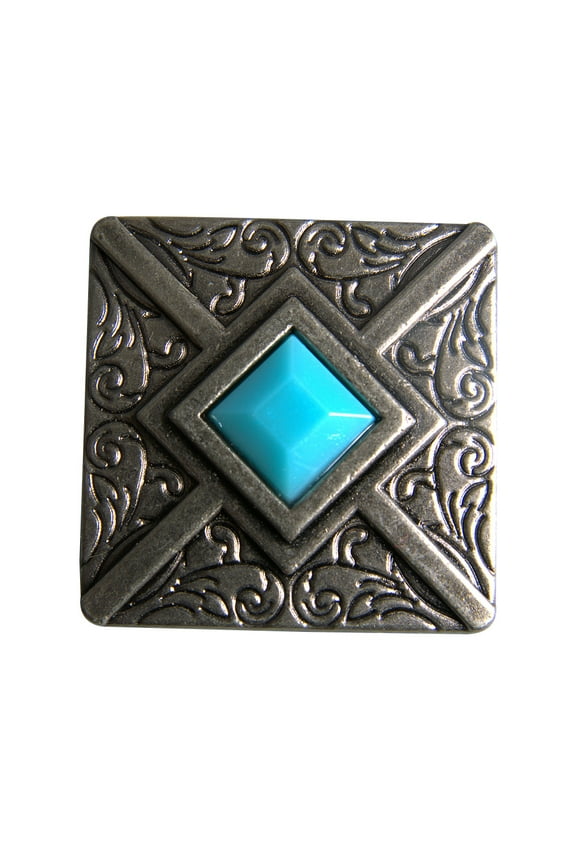 32 Hilason 1.25" Antique Silver Turquoise Square Concho Saddle Headstall