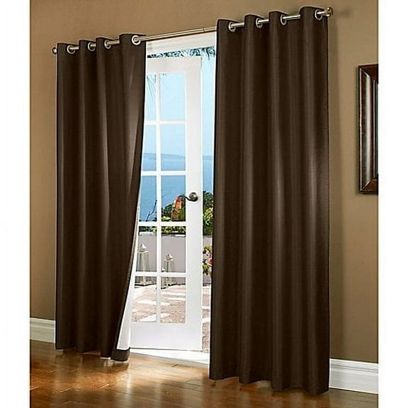 (#32) Hotel Quality Silver Grommet Top, Faux Silk 1 Panel Brown Solid Thermal Foam Lined Blackout Heavy Thick Window Curtain Drapes Grommets 108" Length