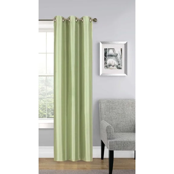 Gorgeous Home Linen (#32) Hotel Quality Silver Grommet Top, Faux Silk Blackout Window Curtain 95" L Green Sage 1-Panel