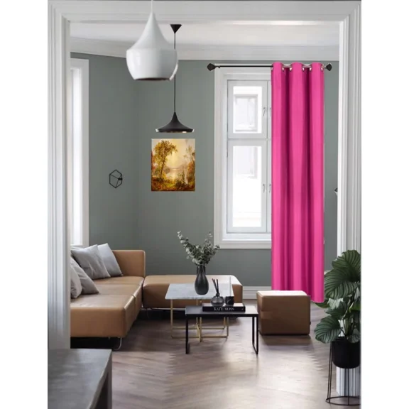 Gorgeous Home Linen (#32) Hotel Quality Silver Top Grommet Faux Silk Hot Pink Thermal Foam Lined Heavy Thick Window Curtain 108" Length (1-Piece)