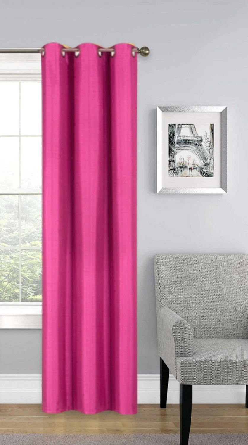 Gorgeous Home Linen (#32) Hotel Quality Silver Grommet Top, Faux Silk Blackout Window Curtain 95" L Hot Pink 1-Panel