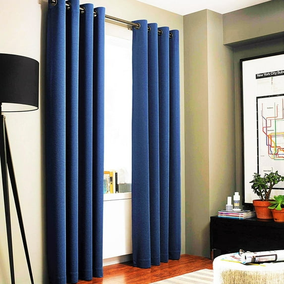 (#32) Hotel Quality Silver Grommet Top, Faux Silk 1 Panel Navy Blue Solid Thermal Foam Lined Blackout Heavy Thick Window Curtain Drapes Grommets 63" Length