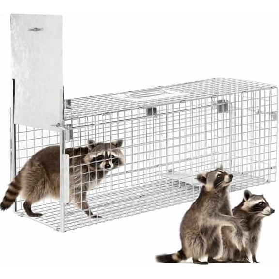 32" Humane Animal Cage Trap, Live Animal Cage Trap, Folding Animal Trap for Stray Cats, Raccoons, Rabbits, Skunks, Moles, Groundhogs and Armadillos up to 17 lbs$$Garden & Patio