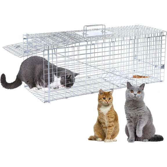 32 Humane Animal Trap, Live Animal Trap Cage for Stray Cats, Raccoons, Squirrels, Rabbits, Moles, Groundhogs, Armadillos up to 16.5 lbs, Galvanized Rustproof Live Animal Cage Trap