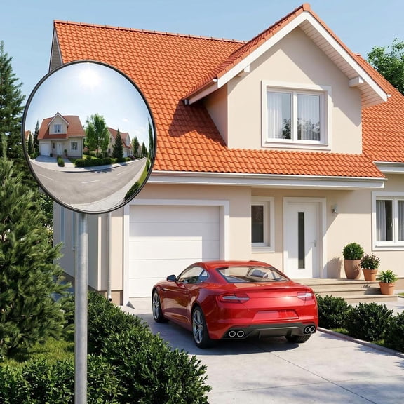 32 Inch 2 Pack Convex Driveway Mirror, Wide Angle View Security Mirror for Garage and Intersections, Unbreakable PC Traffic Mirror for Warehouse Office Use