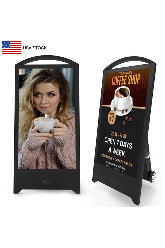 32 Inch 2000nits Rechargeable Portable Outdoor Digital Signage Displays, IP65 Waterproof Rechargeable Digital LCD Kiosks,Moveable Commercial Totem