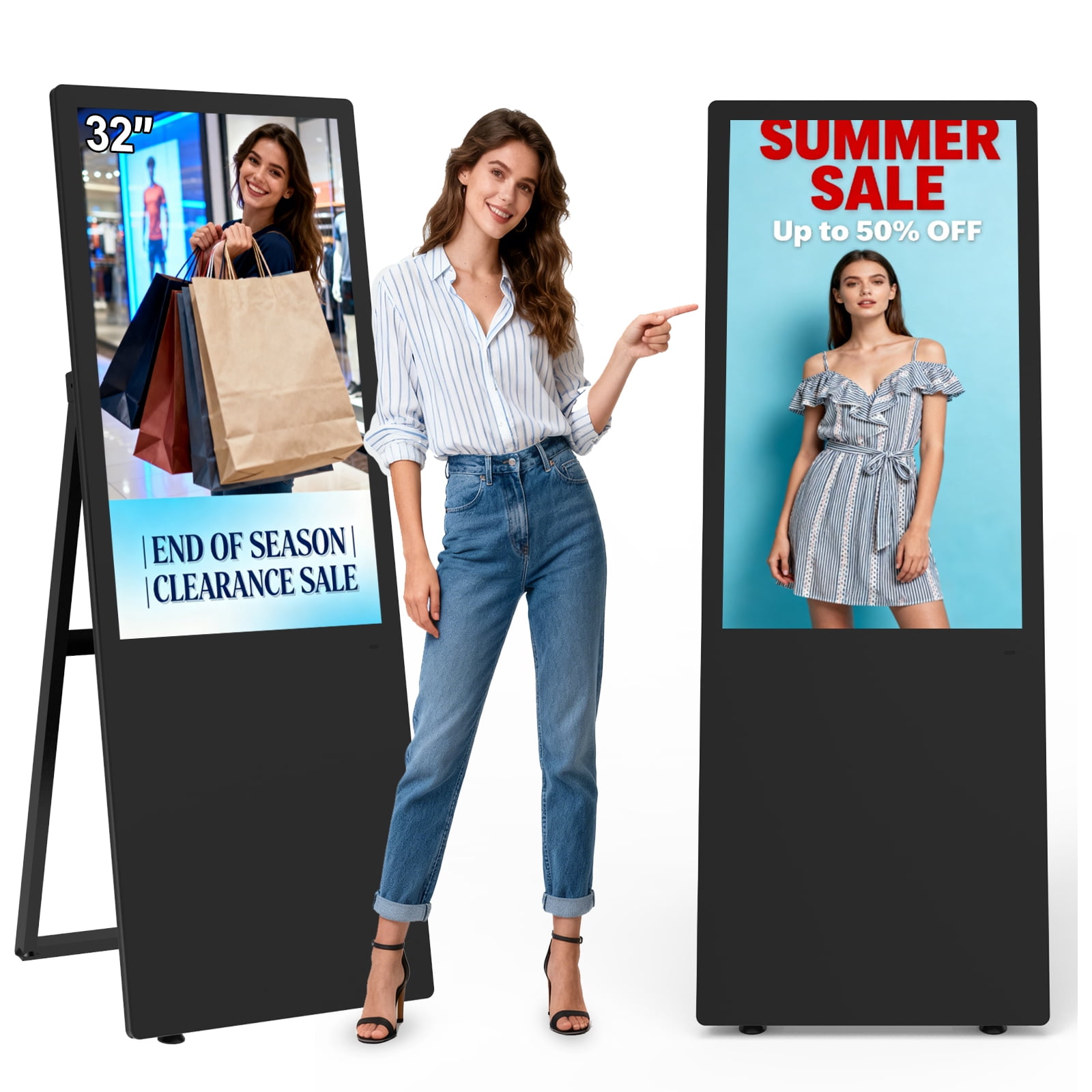 32 Inch 2K Inch Floor Standing Digital Signage, 350nits High Brightness ...