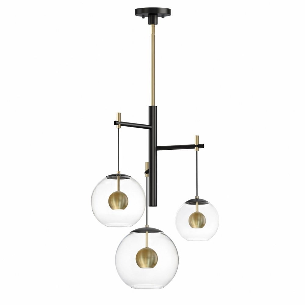 Aged Brass and Black 3-Light LED Globe Pendant
