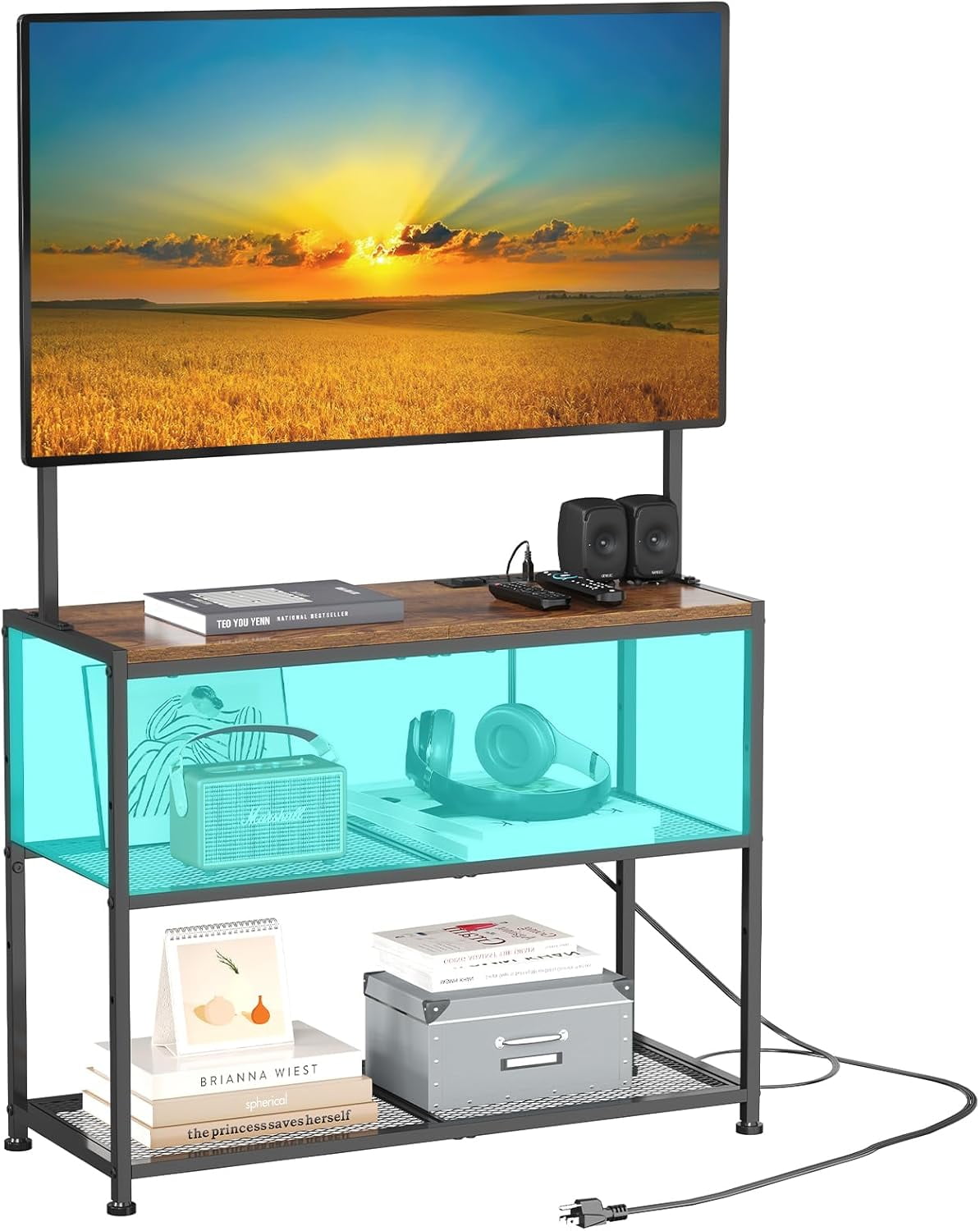 Corner TV Stand For 23" To 50" TVs – Rustic Brown Floor Stand With Shelves & Mount