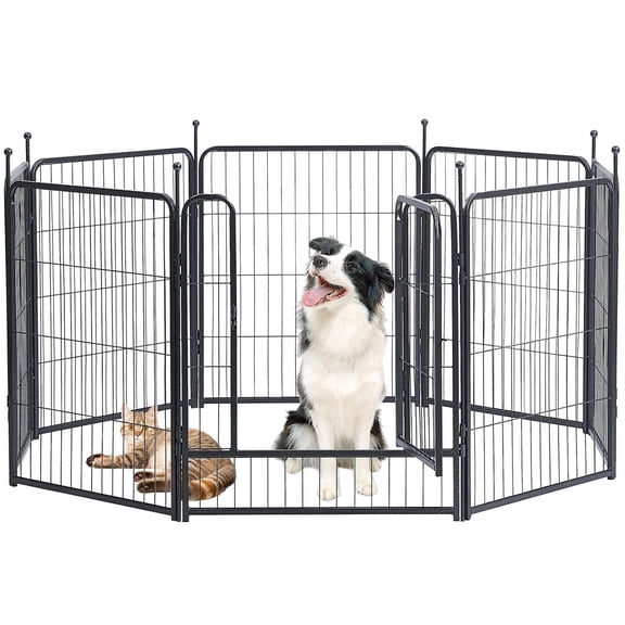 32 Inch 8 Panels Heavy Duty Metal Dog Playpen Foldable Anti-Rust Pet Exercise Fence with Door Ground Insert Design Portable Enclosure for Indoor Outdoor Yard Camping Silver