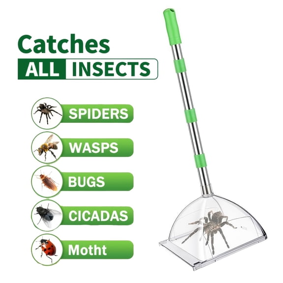 32 Inch Adjustable Handle No-Touch Insect Trap  Long Reach Spider Catcher, Metal Construction, Pet & Kid Safe for Home, Indoors, Outdoors, Office, Garden, Camping  Easy Bug Catching Tool