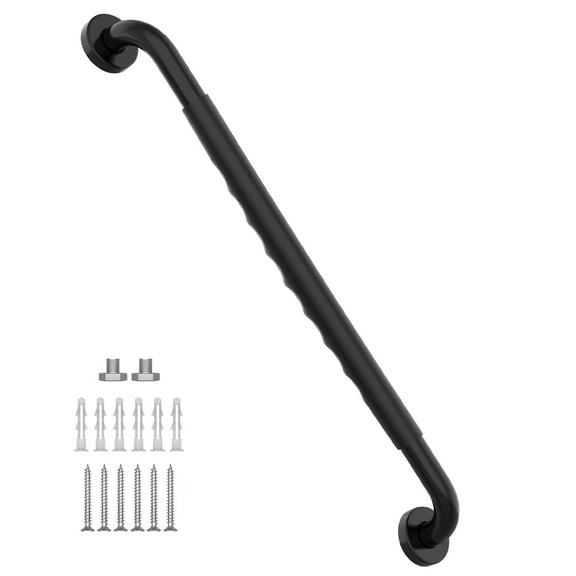 32 Inch Black Shower Grab Bar w/ Anti Slip Rubber Grip, ZUEXT Stainless Steel Bathroom Grab Bar, Bathroom Balance Bar,Safety Handrail Support,Handicap Injury Elderly Senior Assist Bath Handle