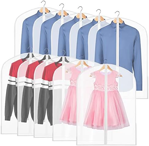 32-Inch Clear Garment Bags with Zipper for Suits, Dresses, Costumes, Uniforms - 10 Pack