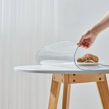32 Inch Clear Round Table Cover Protector, 2.0mm Thick Plastic Desk Protector Mat, Round Waterproof PVC Desk Cover, Vinyl Placemats for Circle Desktop, Coffee Table, Dining Room Table