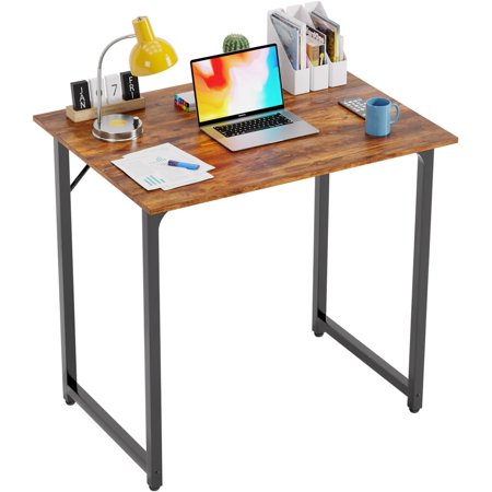 32 Inch Computer Desk | Brown | Office Desk with Metal Frame, Adjustable Feet | Water-Resistant, Scratchproof Surface | Sturdy Writing Table for Home Office or Study | Pack of 1