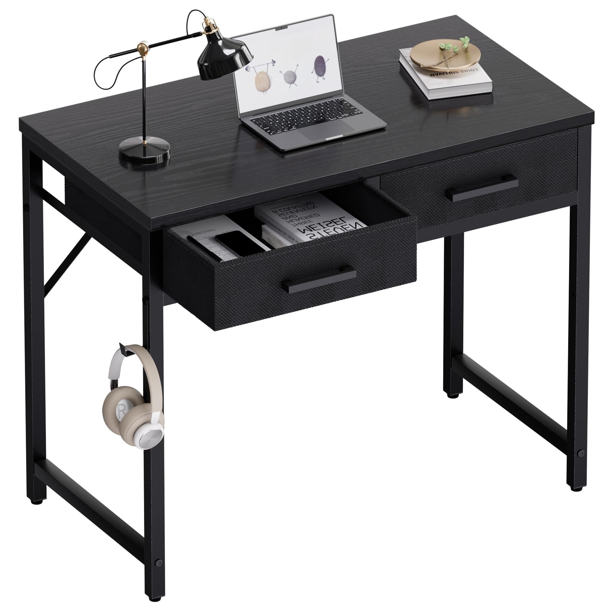 32 Inch Computer Desk With 2 Drawers, Writing Table For Home Office ...