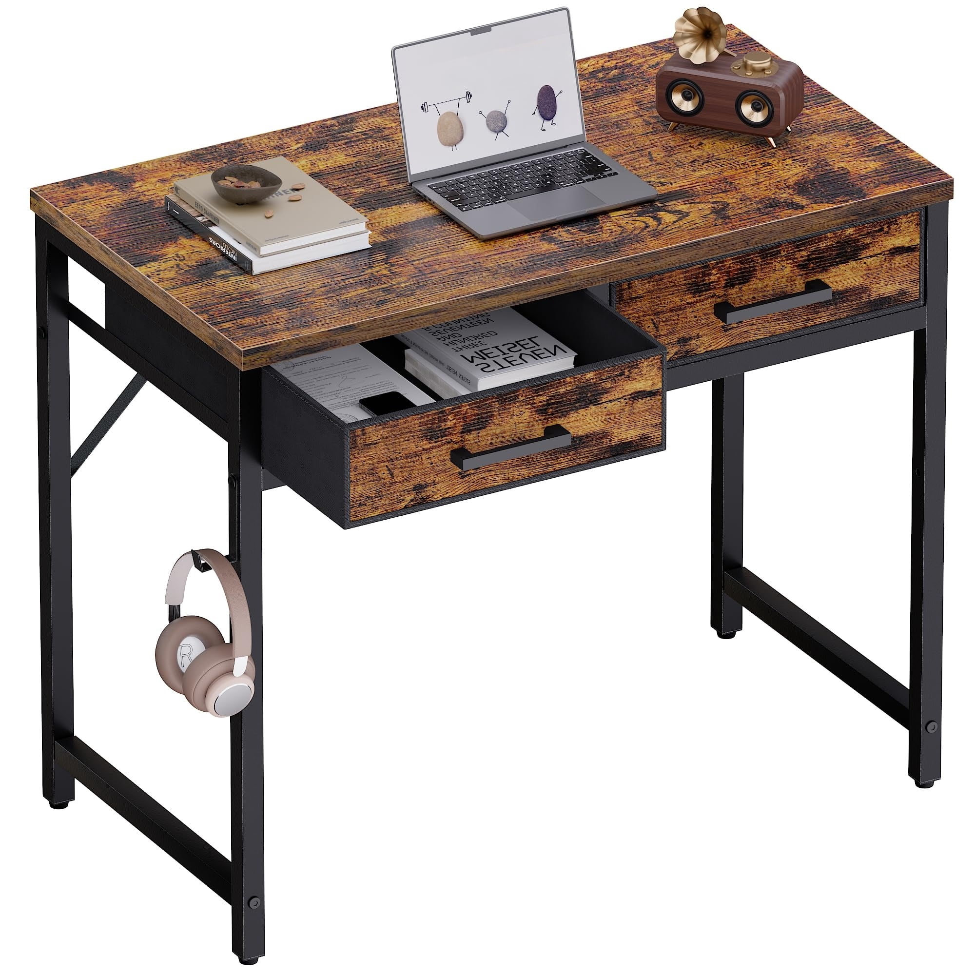 32 Inch Computer Desk With 2 Drawers, Writing Table For Home Office ...