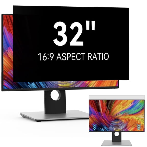 32 Inch Computer Privacy Screen Filter for 16:9 Widescreen Monitor, Removable Eye Protection Anti Glare Blue Light Filter Privacy Shield, Anti Scratch Anti Spy Screen Protector Film 32 In