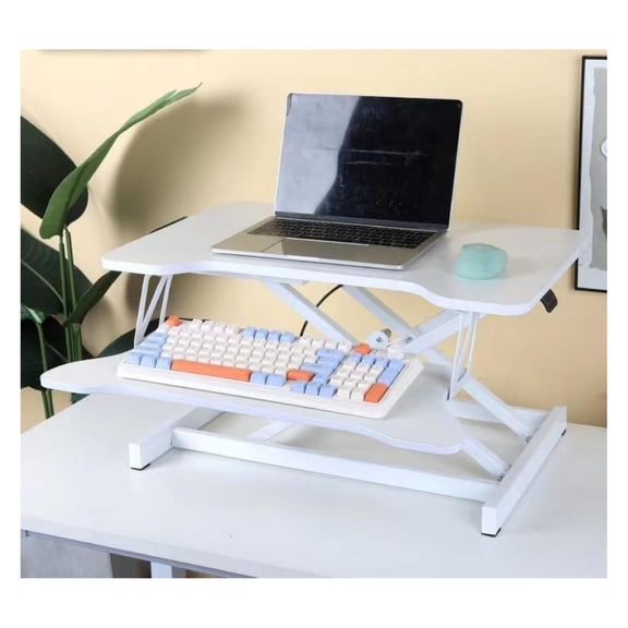 32 Inch Desk Converter - Height Adjustable Sit to Stand Riser - Dual Monitor Workstation with Keyboard Tray - White