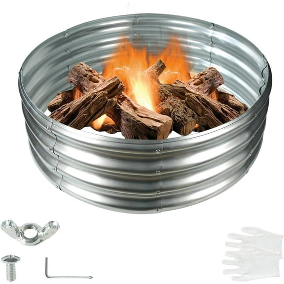 32 Inch Diameter Round Galvanized Fire Pit Ring/Fire Ring - Foldable and for Outdoor Gatherings and Campfires in The Yard/Garden/Park/Beach (, 2.7 FT Diameter)