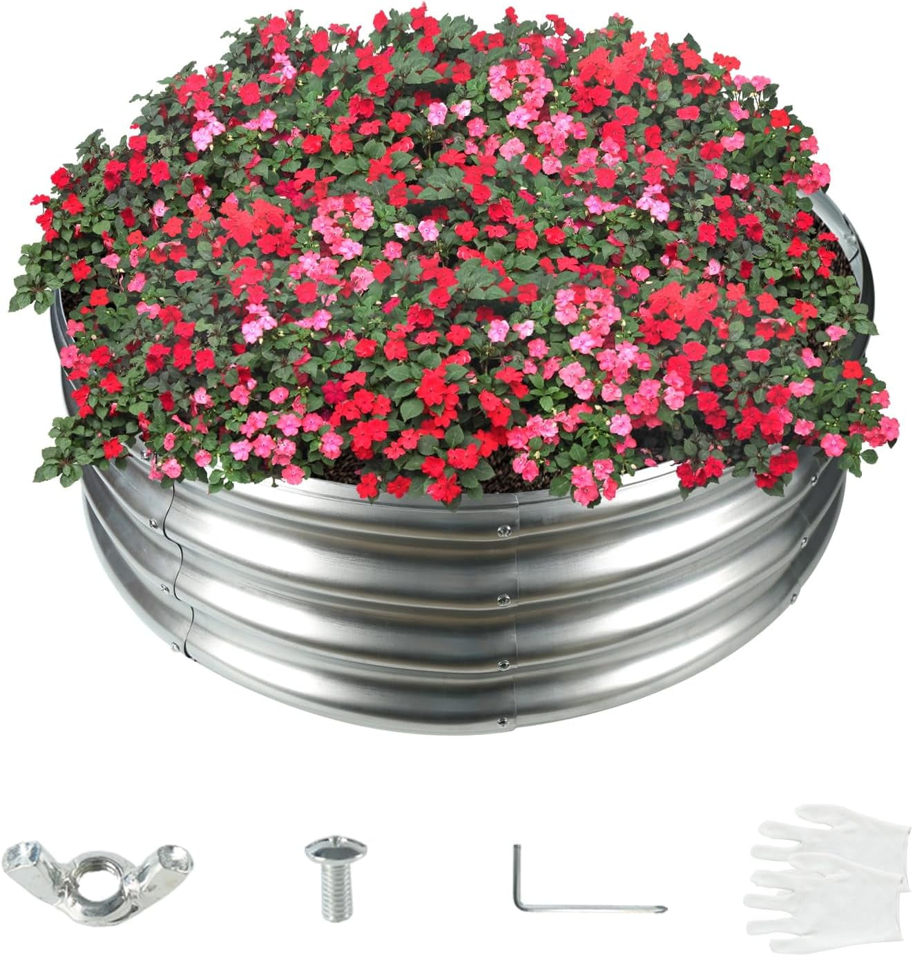 32 Inch Diameter 32 Inch Diameter Silver Galvanized Garden Raised Bed/Plant Box/Fire ...