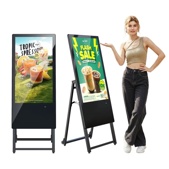 32 Inch Digital Signage Display, Portable LCD Digital Monitors Kiosk, Advertising Display Poster, Android Kiosk with Auto Media Player, HDMI/USB