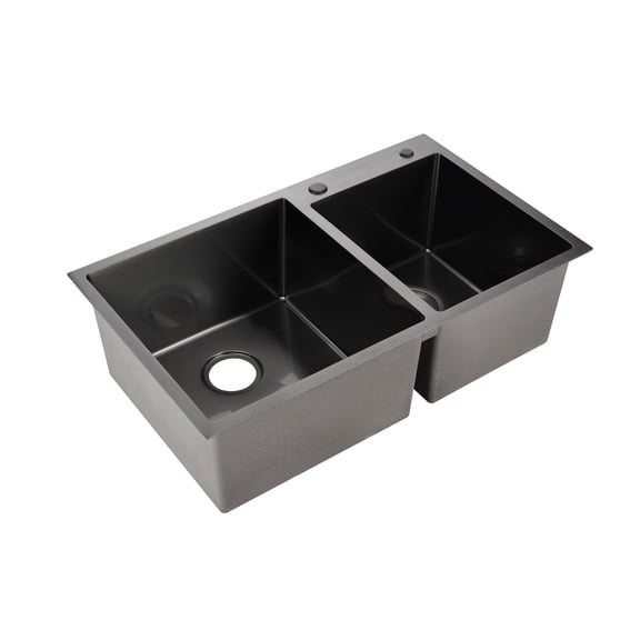 32 Inch Double Bowl Kitchen Sink, Drop In Stainless Steel Sink, Undermount Dual Basin Workstation Sink, Rustproof & Noise Reduction Kitchen Sink Black