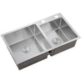 thumbnail image 1 of 32 Inch Double Bowl Kitchen Sink, Drop In Stainless Steel Sink, Undermount Dual Basin Workstation Sink, Rustproof & Noise Reduction Kitchen Sink Brushed Silver, 1 of 9