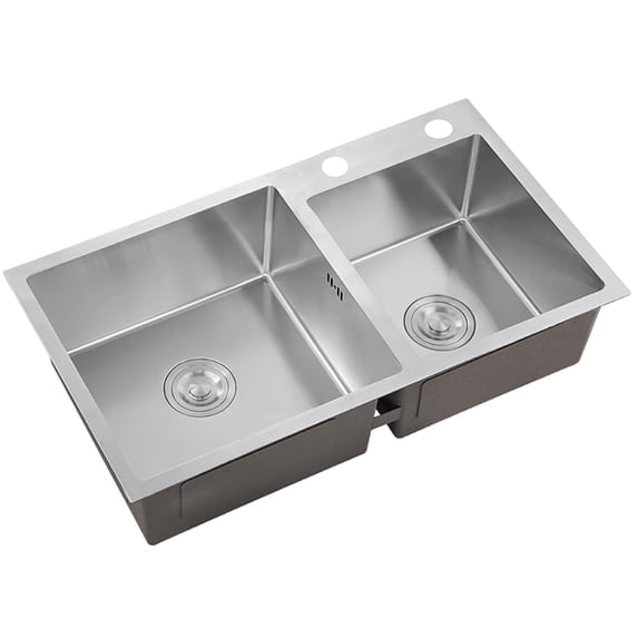 32 Inch Double Bowl Kitchen Sink, Drop In Stainless Steel Sink, Undermount Dual Basin Workstation Sink, Rustproof & Noise Reduction Kitchen Sink Brushed Silver