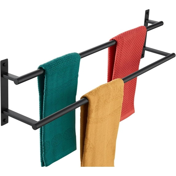 32 Inch Double Towel Bar Bath Towel Racks Bathroom Towel Holder Towel Storage Towel Shelf Wall Mounted Stainless Steel Matte Black B5010BK-L32