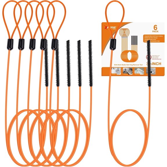 32 Inch Drain Snake, Anti-Break Metal Hair with Nylon Coating Sink Snake, Drain Cleaner Hair Catcher Remover for Shower, Bathroom Sink Tub(6 Pack)