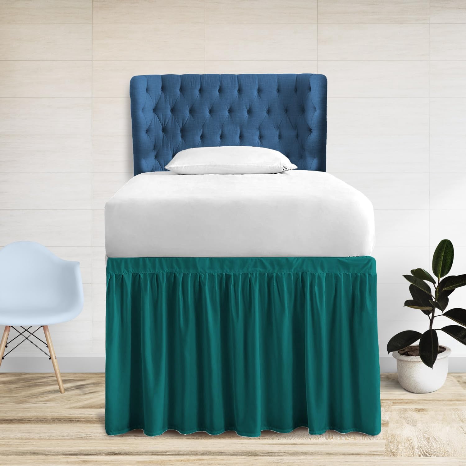 32 Inch Drop Full XL Size Dorm Bed Teal Solid Bed Skirt Lightweight ...