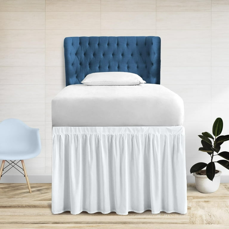 Bed Skirt For Dorm Room, Ruffled Dorm Sized Bed Skirt, Three Fabric Sides College Dorm Bed Skirt, Extra Long Dorm Room Bed Skirt, 32 Inch Tailored Drop-Twin-XL, Light Blue Solid