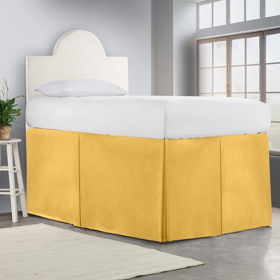 32 Inch Drop Twin XL Size Dorm Bed Golden Solid Bed Skirt Lightweight Pleated Pattern Split Corner Premium Hotal Quality With Flexible Elastic & Fade Resistent