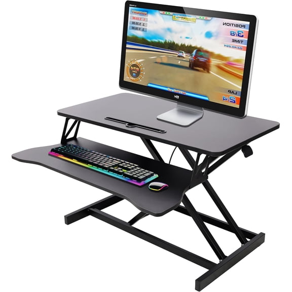 32-Inch Ergonomic Sit to Stand Up Desk Riser, Gas Spring Desktop Workstation with Keyboard Tray, Black