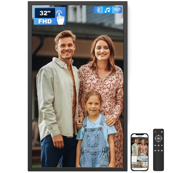 Arktronic 32 in Digital Picture Frame, Touchscreen, 64GB, 1920x1080 FHD, WiFi, Remote Control, Black