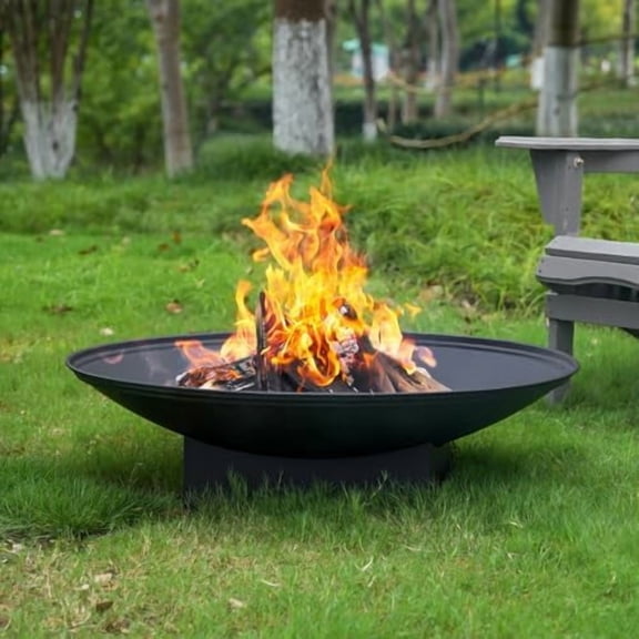32 Inch Fire Pit for Outside, Outdoor Wood Burning Fire Pit Table with Grill & Cover Lid, Large Portable Firepit for Backyard Patio Camping$$Garden & Patio