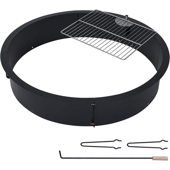 32-Inch Fire Pit Ring, Heavy Duty Steel Outdoor Fire Ring, Smokeless Round Firepit Insert with Circular Metal Surround, Portable Camping Fire Pit Ring for Outside for Backyard, Patio Bonfire