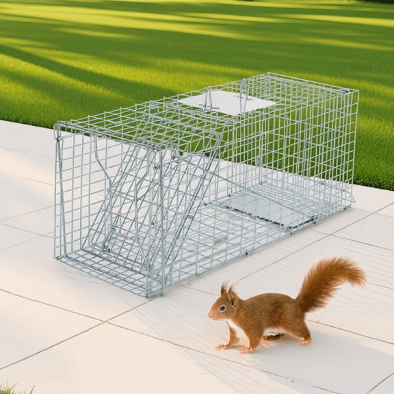 32-Inch Folding Live Animal Cage with Handle, Iron Wire Humane Catch and Release for Cats, Raccoons, Rabbits